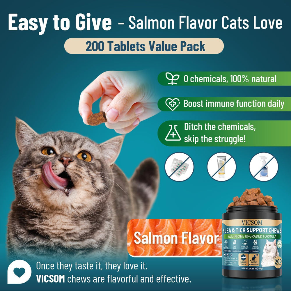 VICSOM natural ingredients like neem and coconut support gentle flea prevention for sensitive cats
