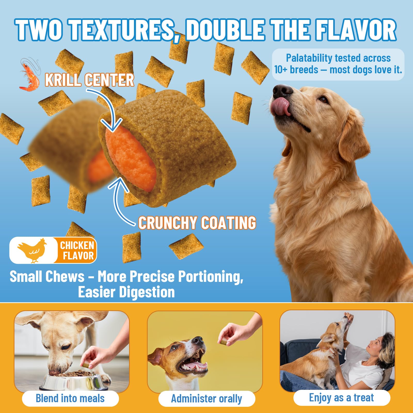VICSOM dog eating chews demonstrates easy portioning for all sizes