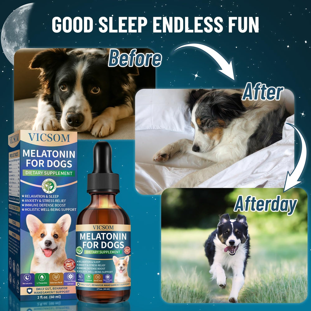 VICSOM easy-to-dose drops for dogs added to meals.