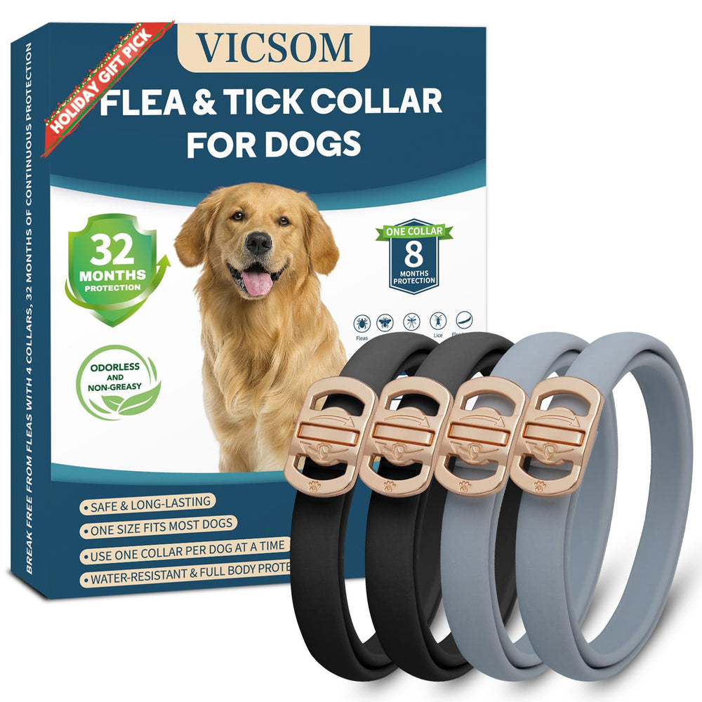 VICSOM pack4 flea tick collar black grey closeup highlighting protection