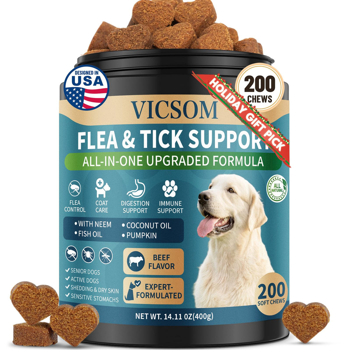 VICSOM flea-tick prevention for dogs beef bottle—easy daily protection