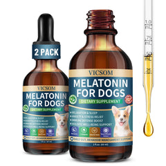 VICSOM liquid melatonin drops for dogs calms anxious dogs during stressful events.