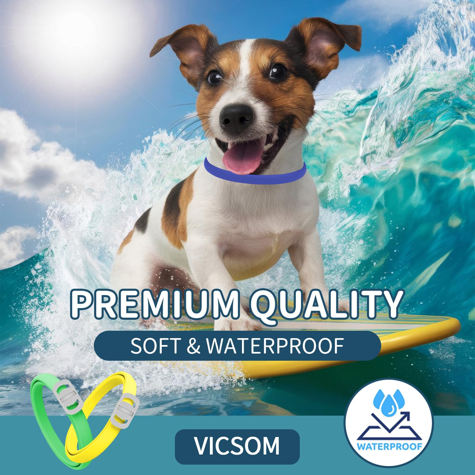 VICSOM natural oils close-up shows safe, fragrant flea collar for gentle pest prevention.
