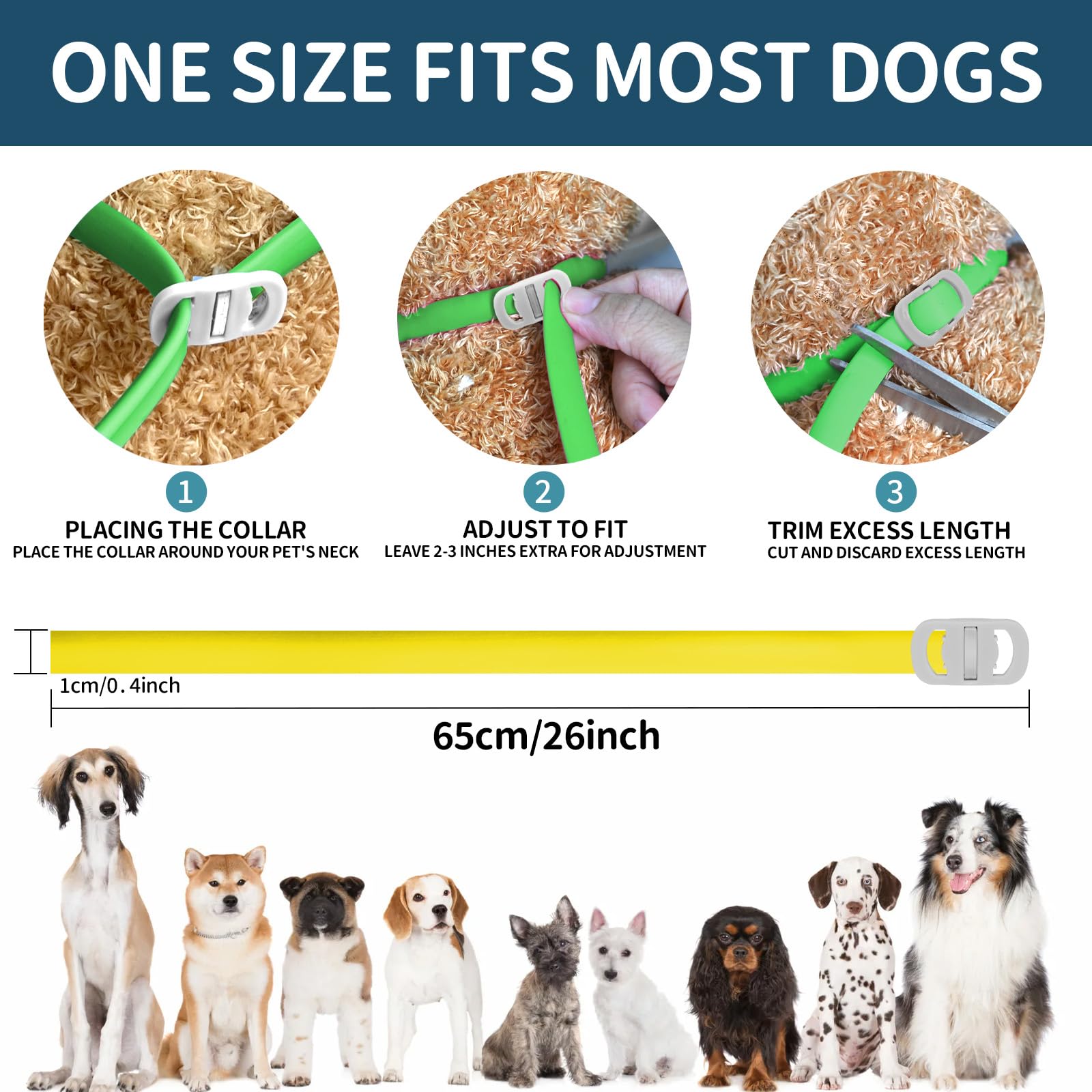 VICSOM soft adjustable dog collar extended to 26 inches for versatile breed fit.