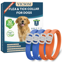 VICSOM dog flea and tick collar pack blue-orange front showing multi-pack protection.
