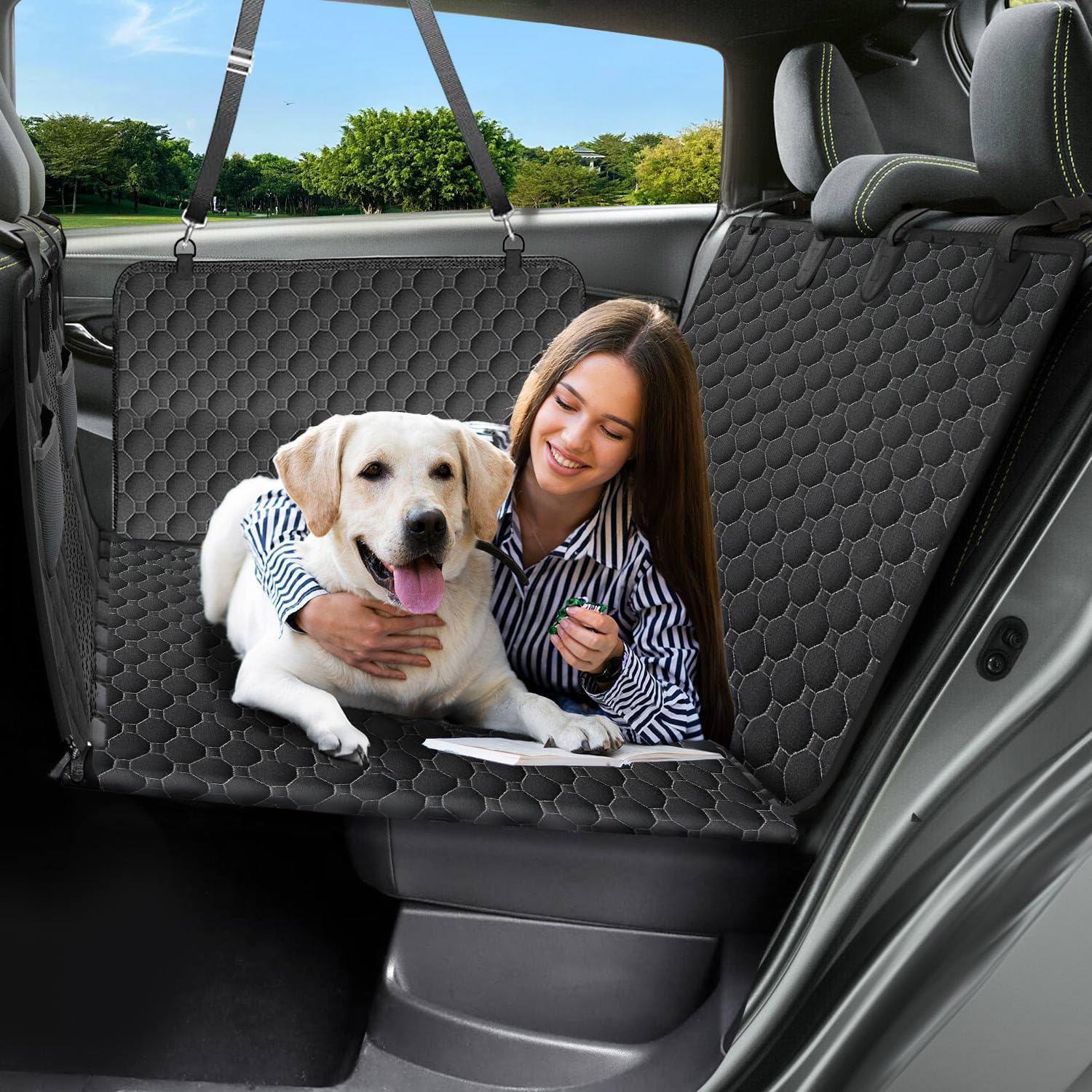 Victoper back seat extender with hollow panel provides a stable dog ride for long trips.