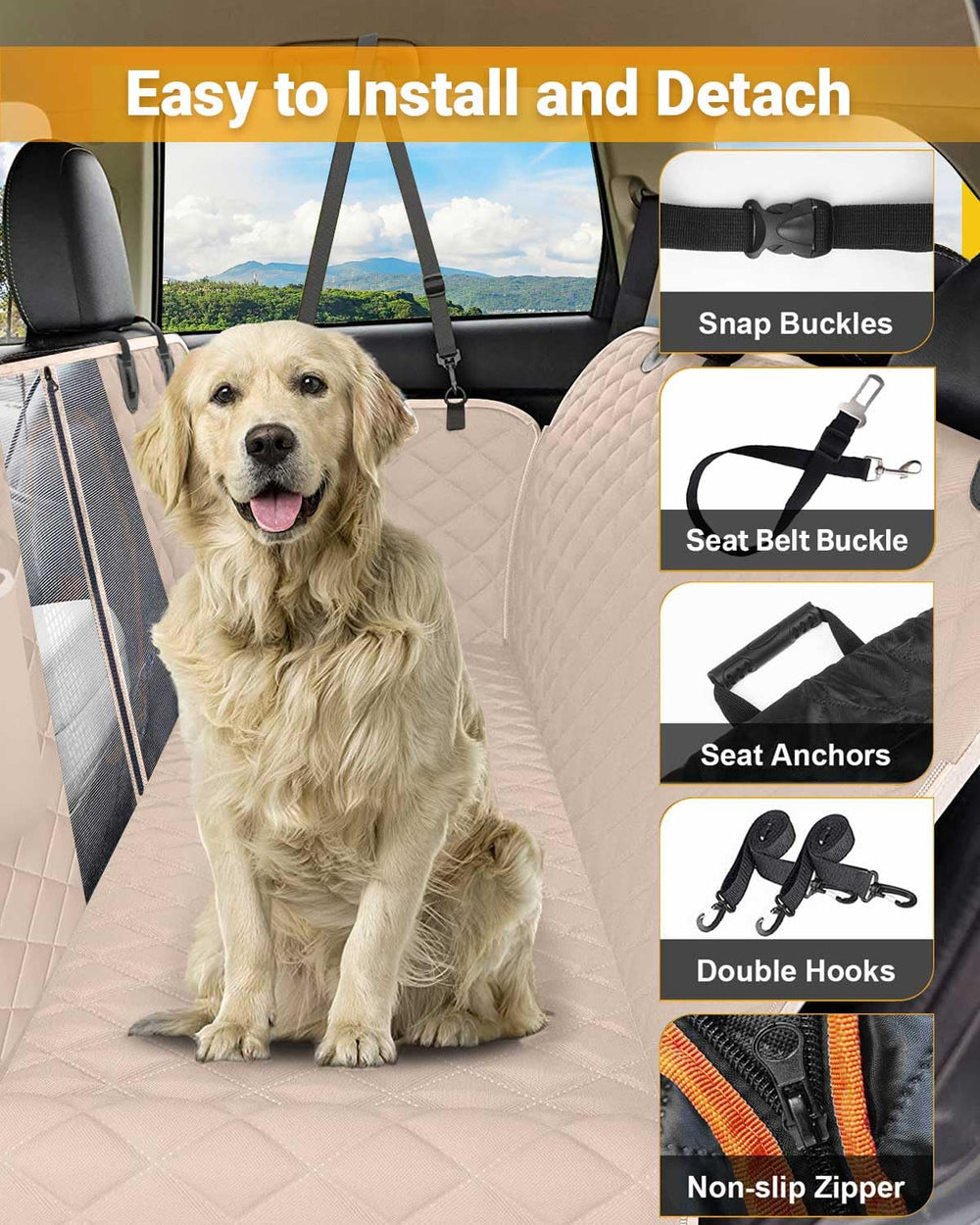 Victoper dog seat cover scratch-proof material shields your car upholstery on rugged adventures
