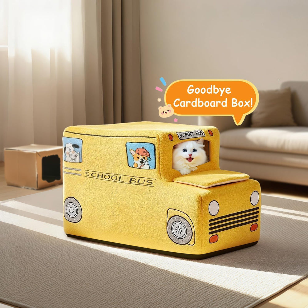Viefin bright yellow fabric with windows and wheels adds charm.