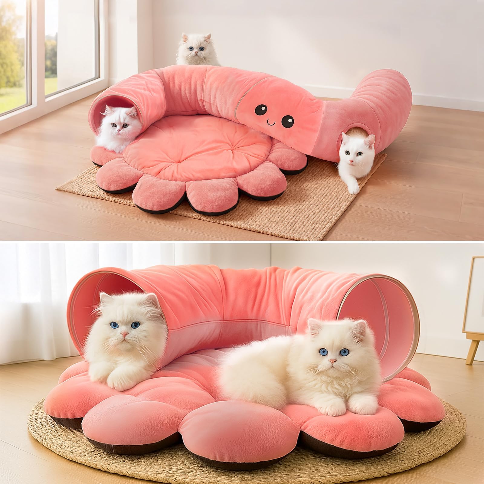 VIEFIN Cat Tunnel Bed 10-inch diameter suitable for multiple cats.