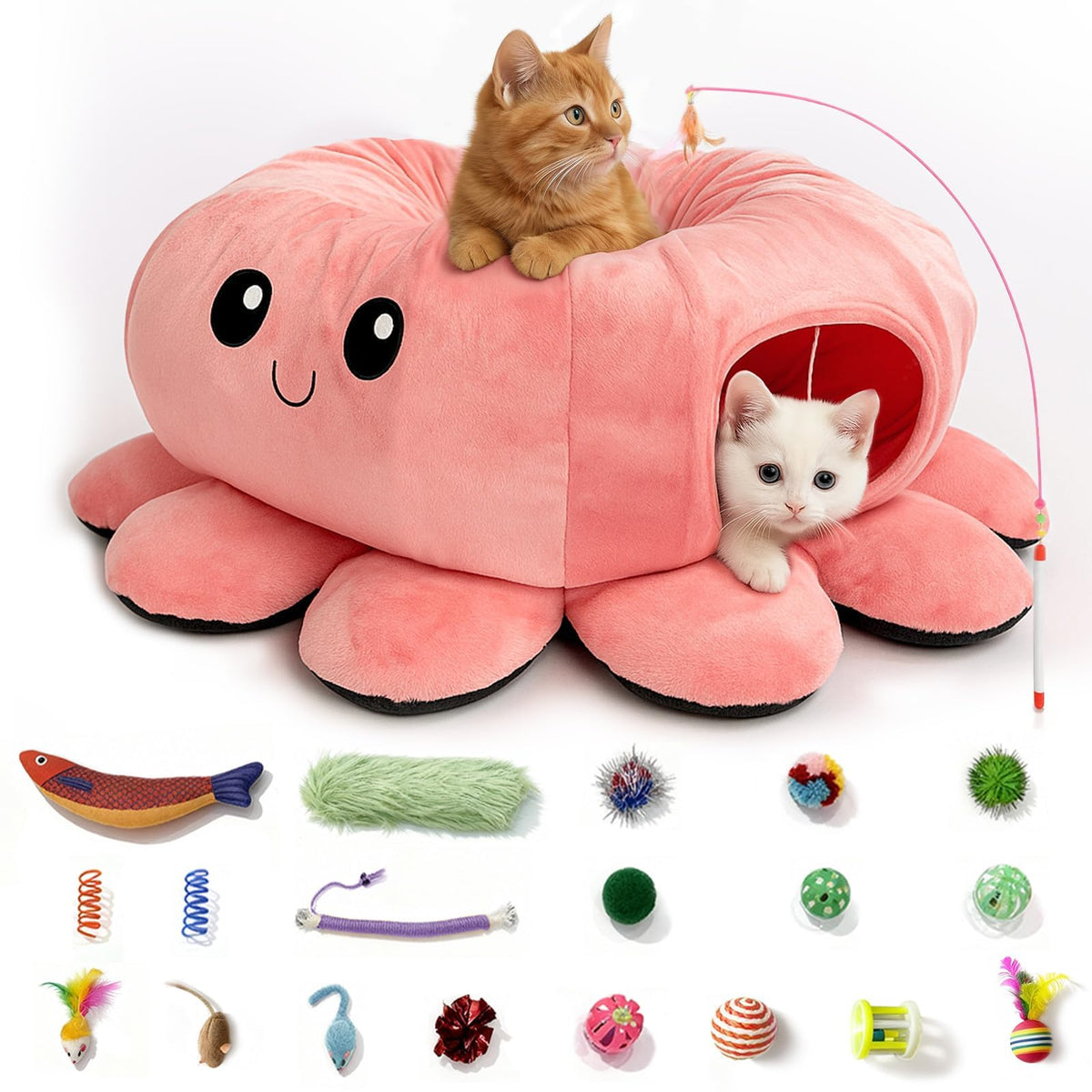 VIEFIN Cat Tunnel Bed octopus-face invites curious play and cozy hideaway for indoor cats.