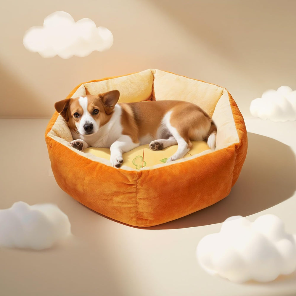 VIEFIN pizza cat bed close-up reveals high-quality stitching and durable fabric.