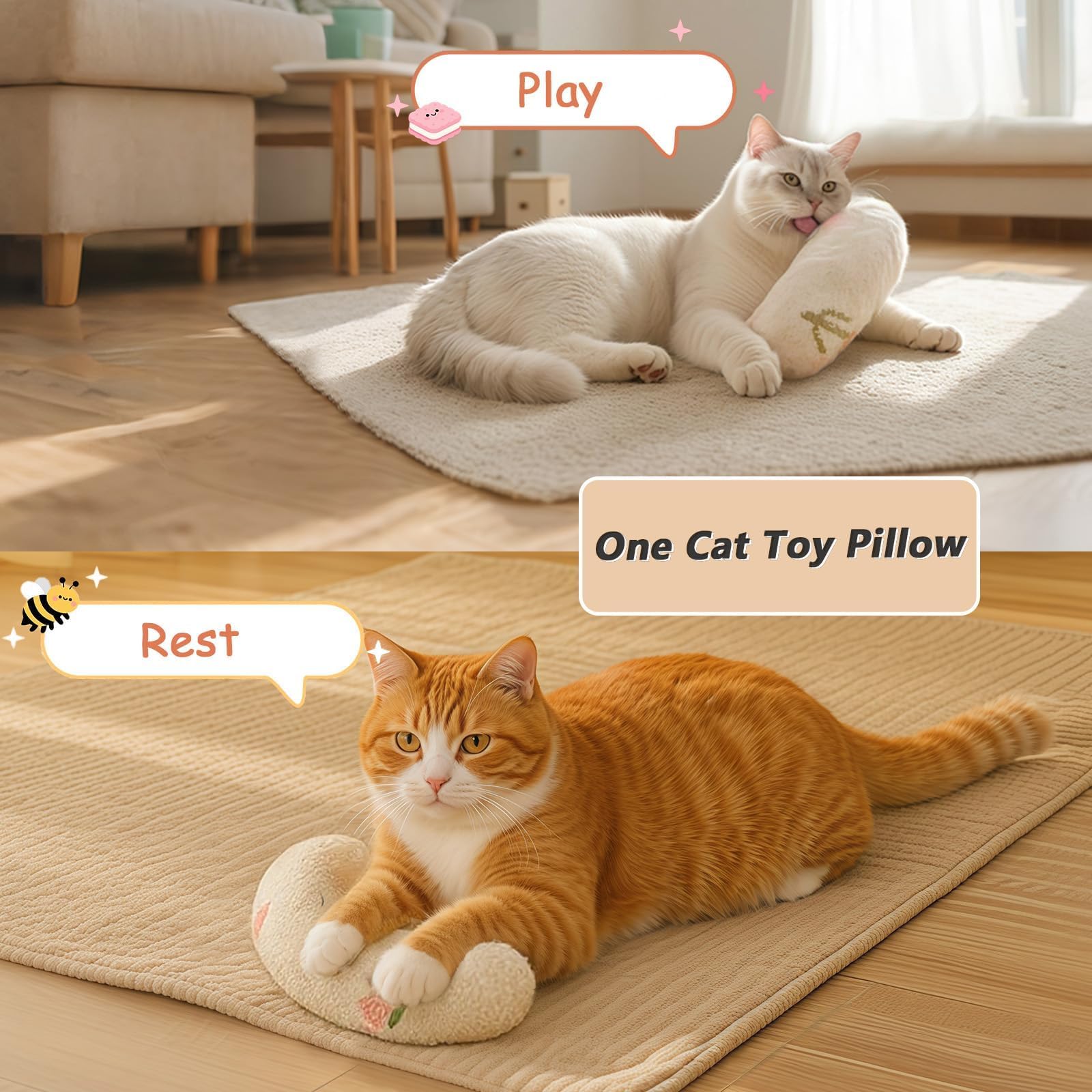 VIEFIN U-Shape Pillow Cat Bed provides extra neck support for relaxed naps.