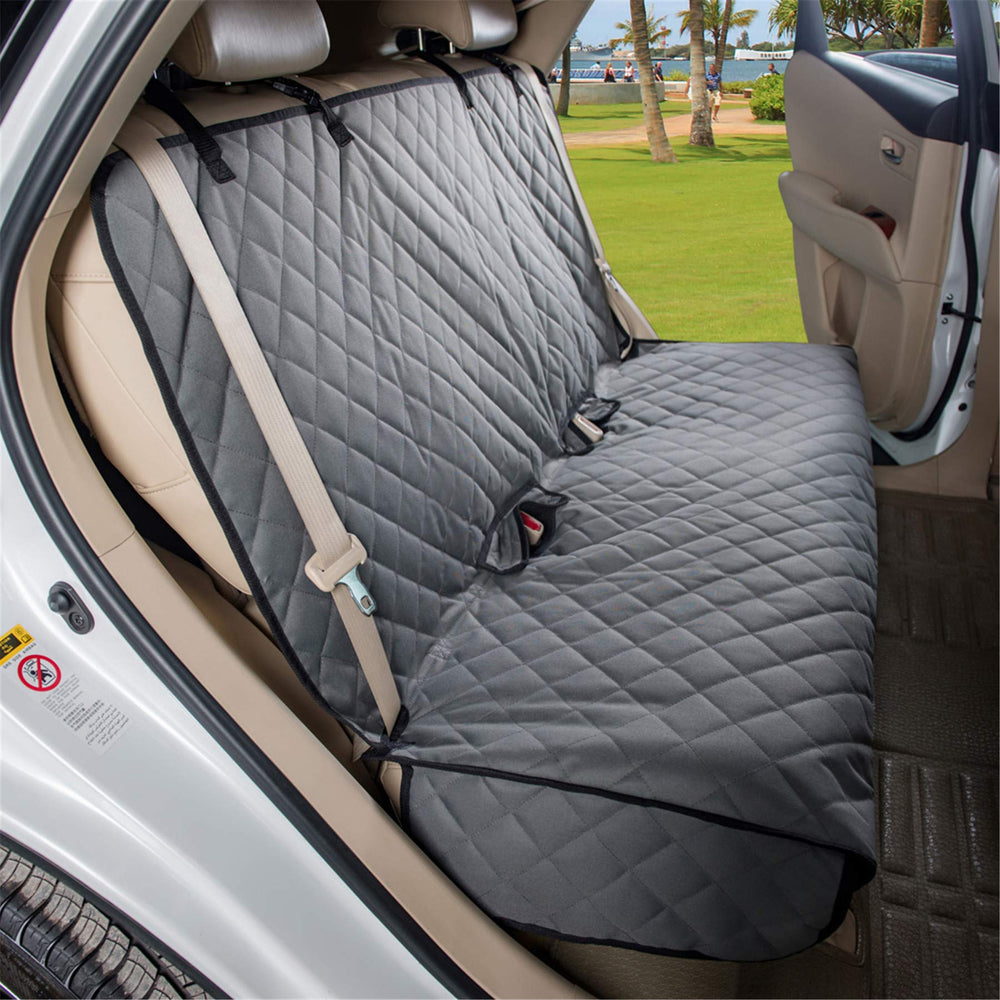ViewPets bench car seat cover grey side view shields back seats from mud and accidents.