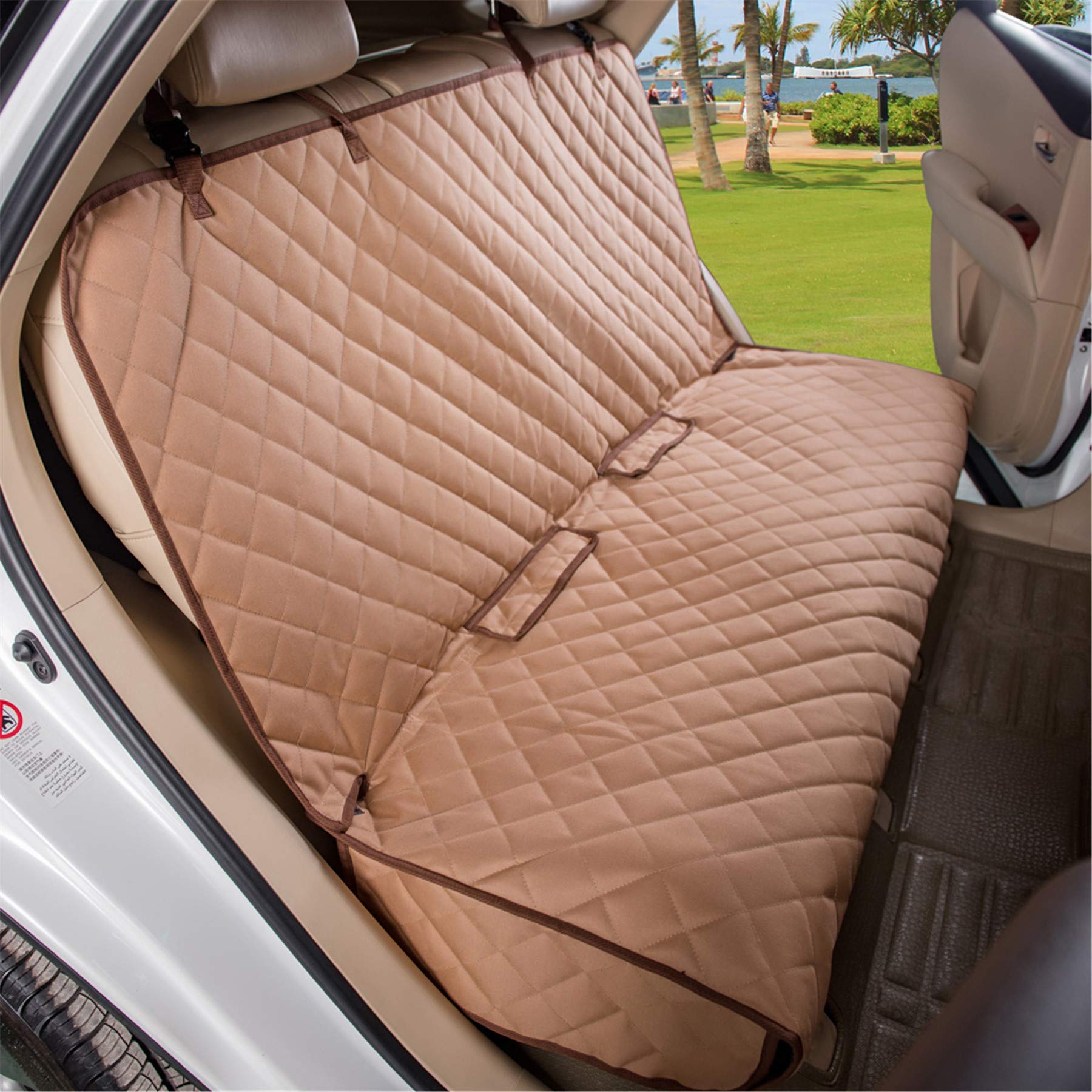 VIEWPETS Bench Seat Cover closeup of waterproof material guarding against spills