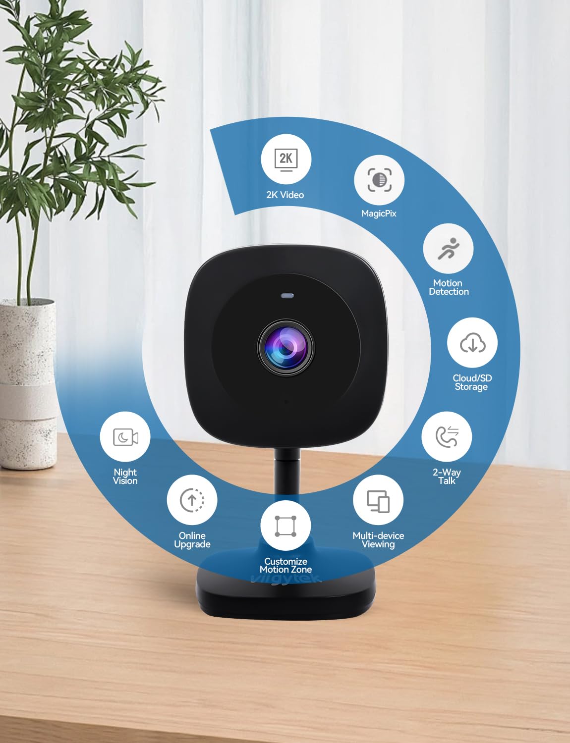 Viigytek 2K camera back view showing compact indoor design.