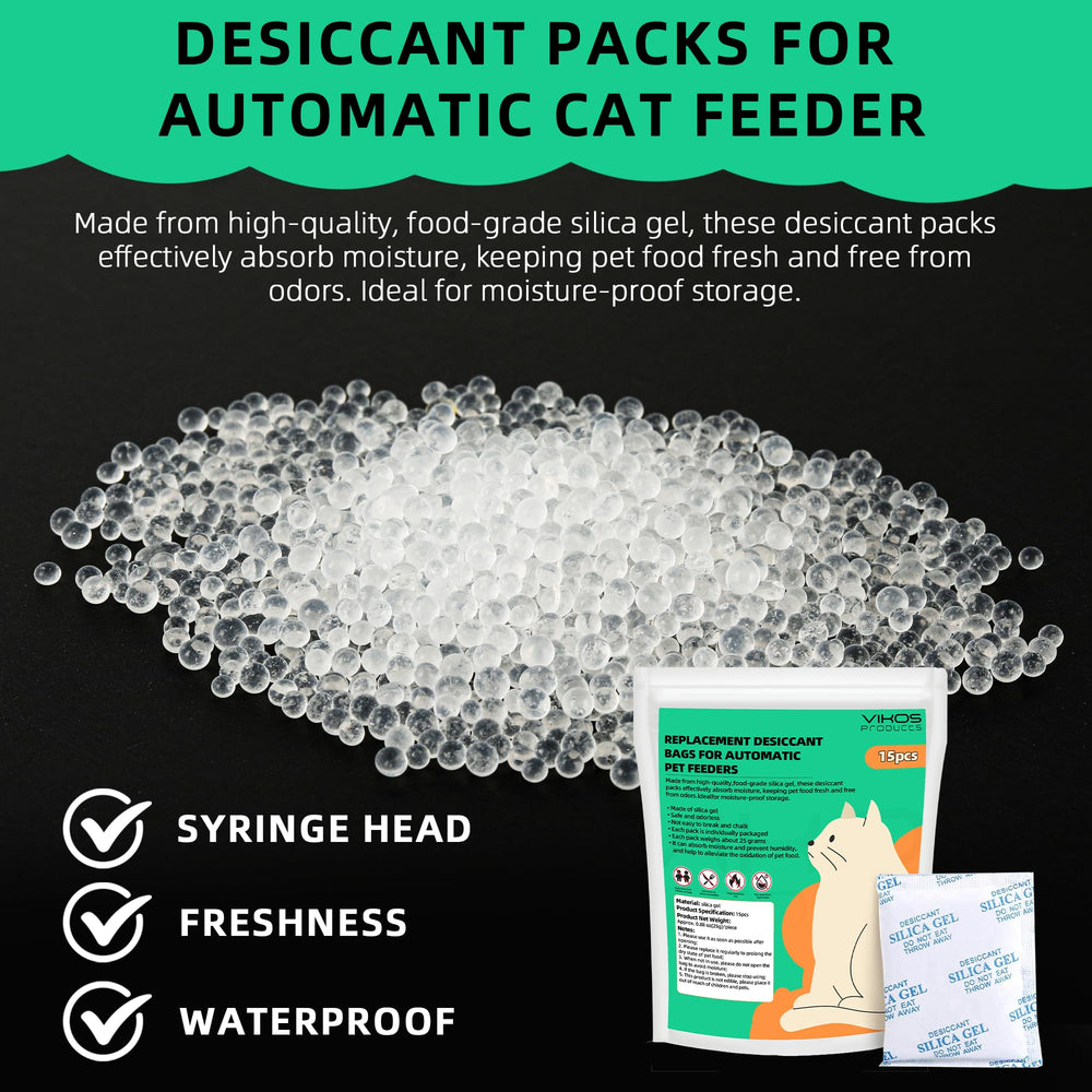 VIKOS desiccant bags fit Pet-kit feeders to maintain dry, fresh kibble.