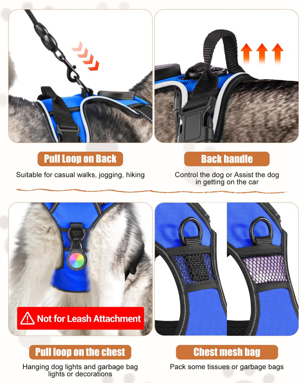 Villabliss light up dog harness blue x-large Oxford cloth material and sturdy buckles