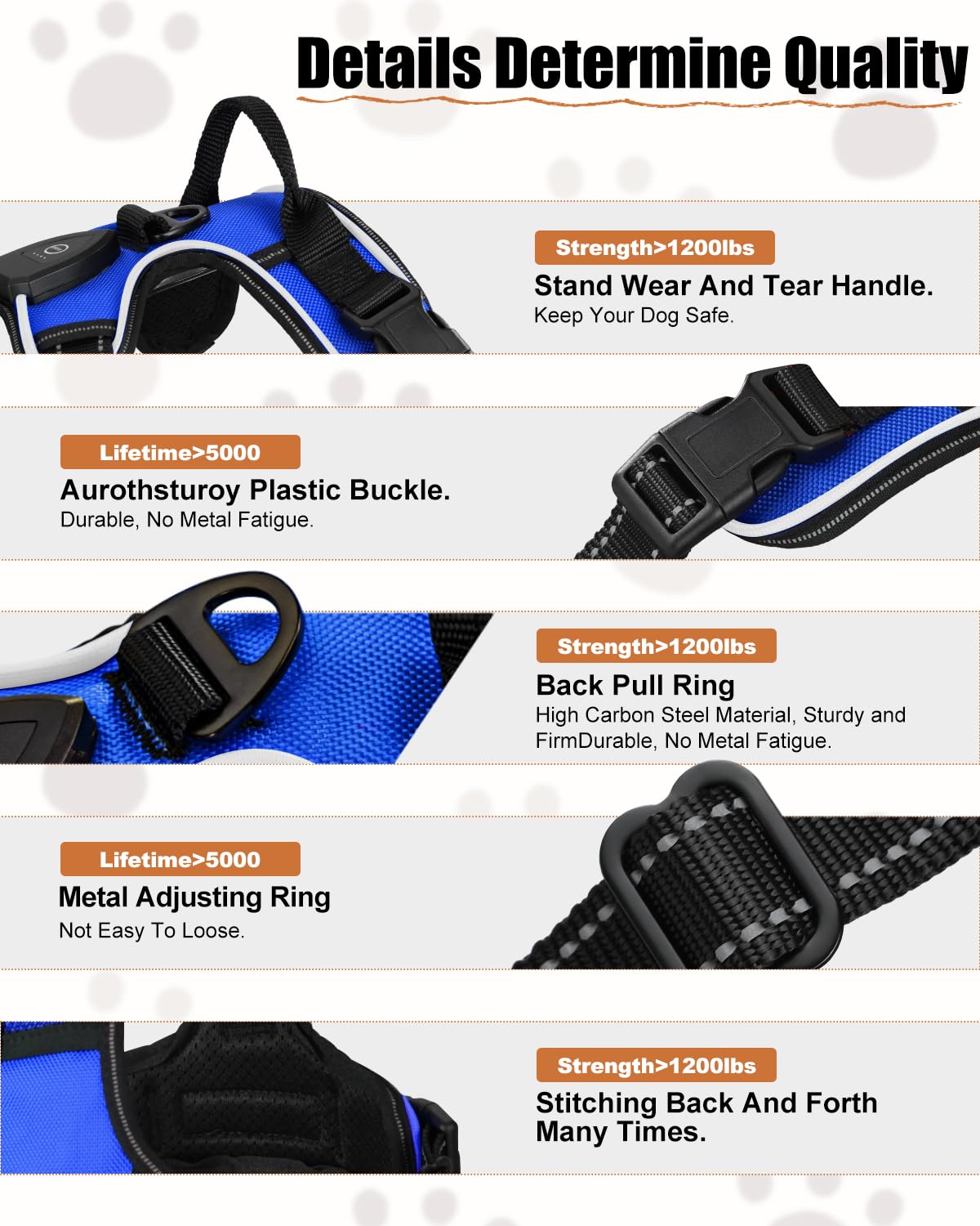 Villabliss light up dog harness blue x-large reflective stitching enhances visibility at night