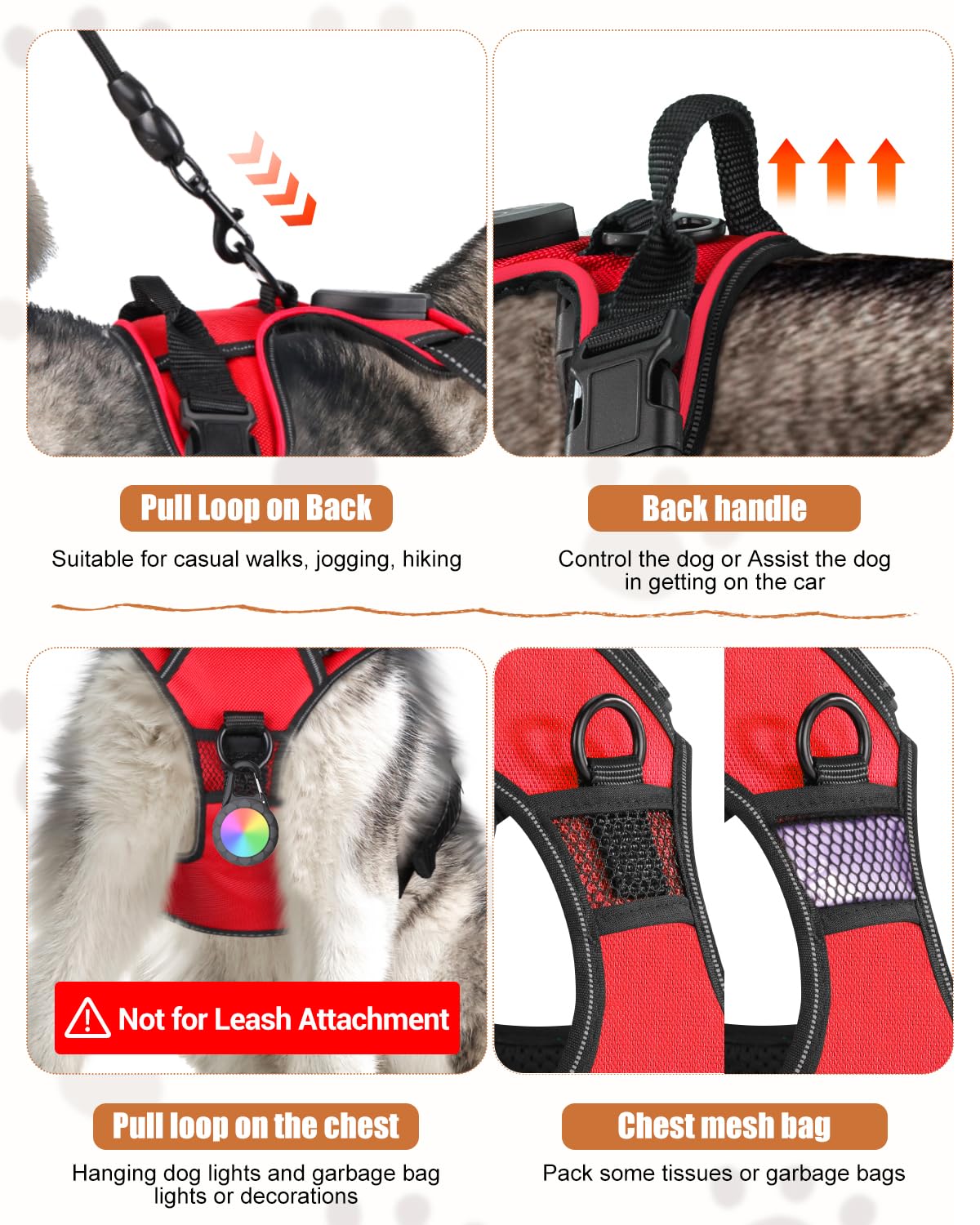 Villabliss Light Up Dog Harness display of three lighting modes for visibility.