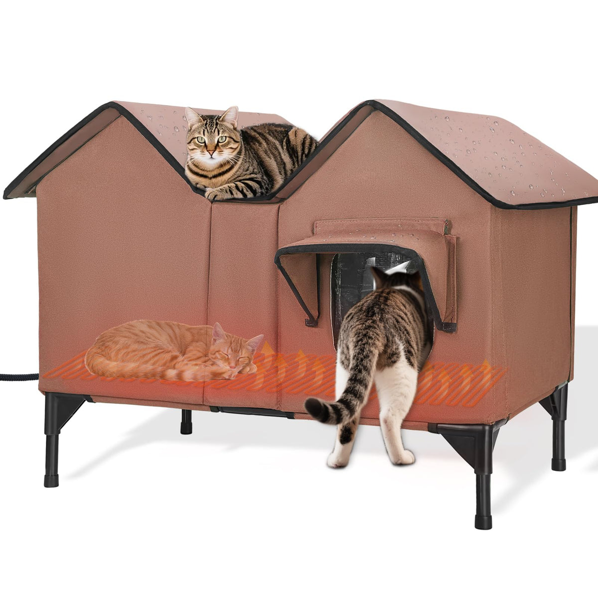 VILRAK extra-large heated outdoor cat house offers warm shelter for multiple cats.