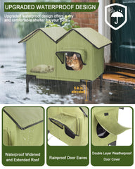 VILRAK large heated cat house outdoor green-inside—insulated interior provides lasting warmth.