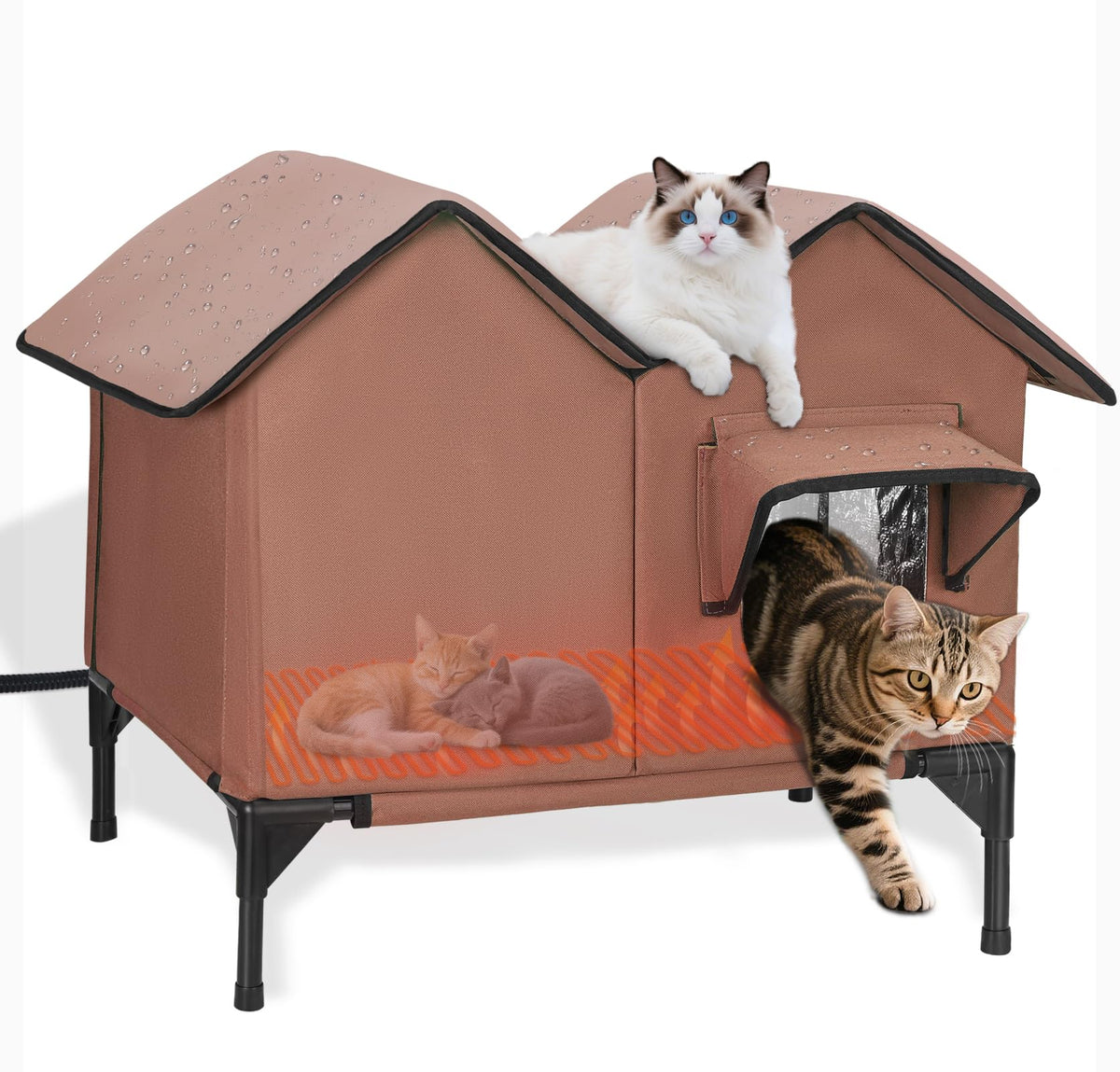 VILRAK large heated cat house top view for outdoor winter shelter and warmth