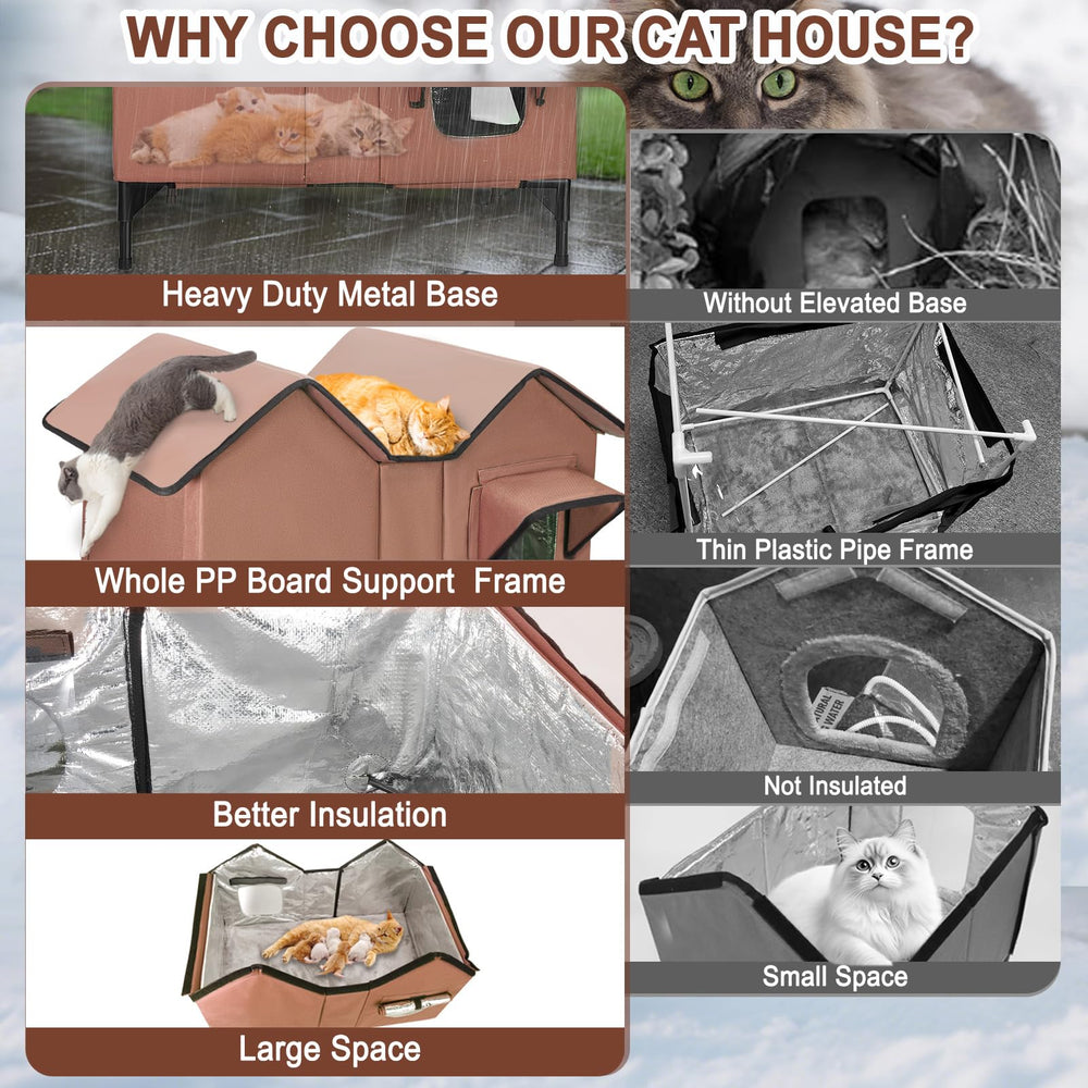 VILRAK multi-cat-spacious-shelter accommodates several felines comfortably.