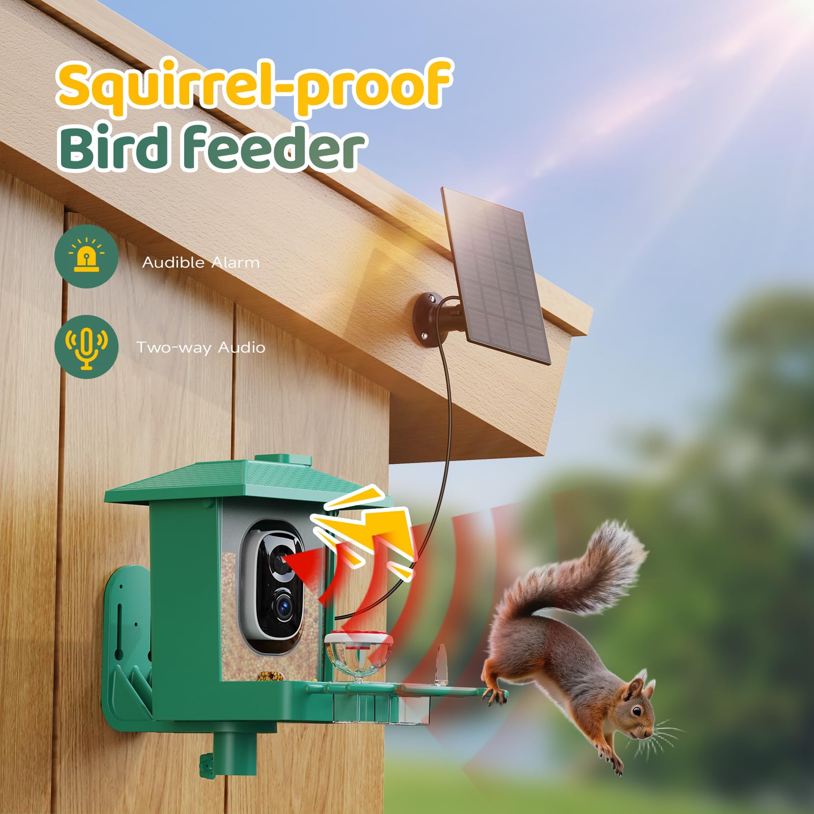 VIMKIM Solar-Powered outdoor feeder for continuous operation without mains power.