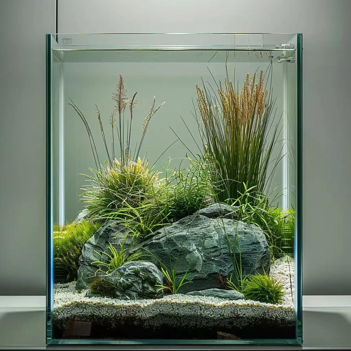 Vimvins front view 5-gallon glass tank provides clear viewing for betta and plants.