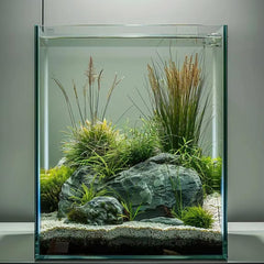 Vimvins front view 5-gallon glass tank provides clear viewing for betta and plants.