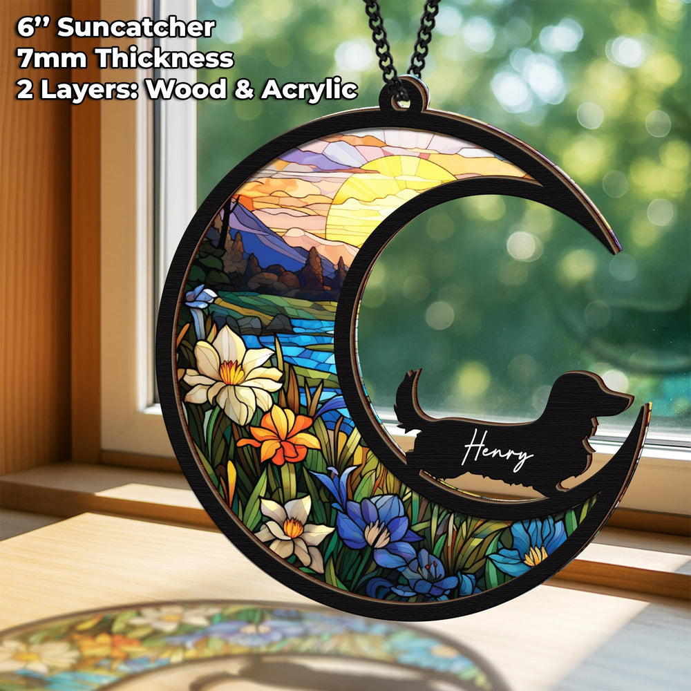 Vinatimes custom name inscription ornament highlights your dog's name on a durable suncatcher.