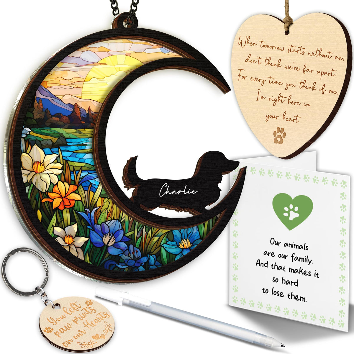 Vinatimes 6in dachshund memorial suncatcher catching sunlit reflections.