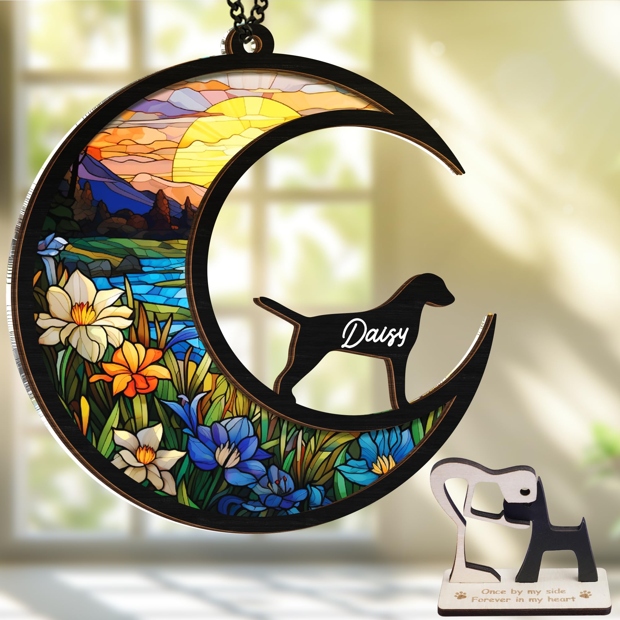 Vinatimes Dalmatian memorial suncatcher 6in diameter catches sunlight to honor a beloved pet