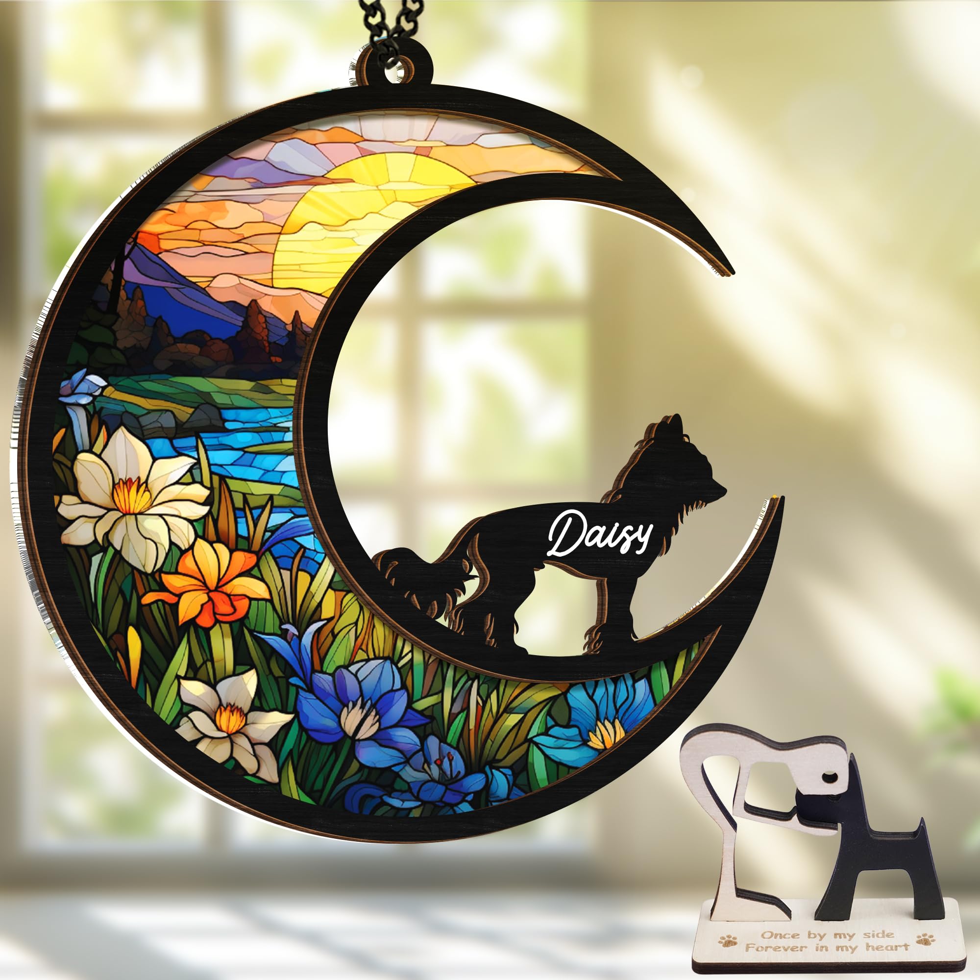 Vinatimes memorial suncatcher for Chinese Crested catching sunlight for heartfelt remembrance