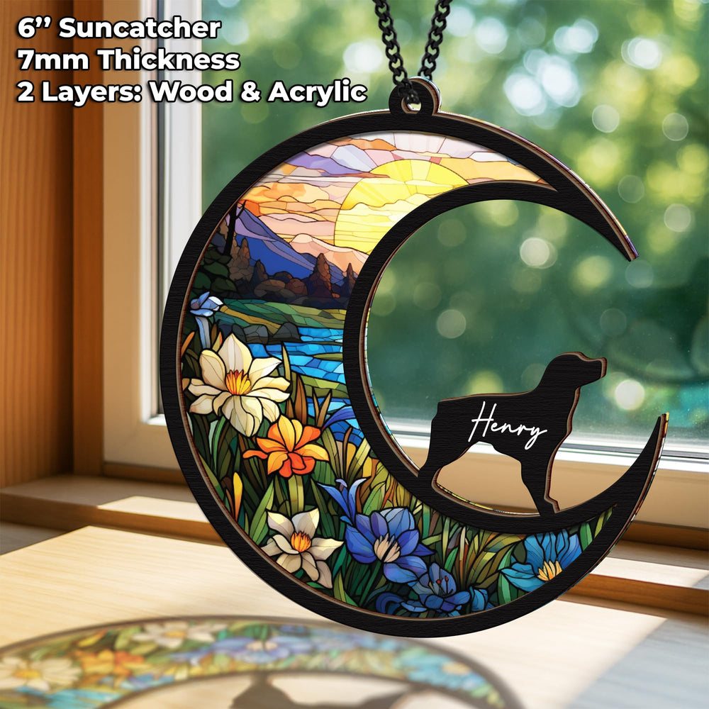 Vinatimes Personalized Name Dog Suncatcher shows customized inscription in bright light