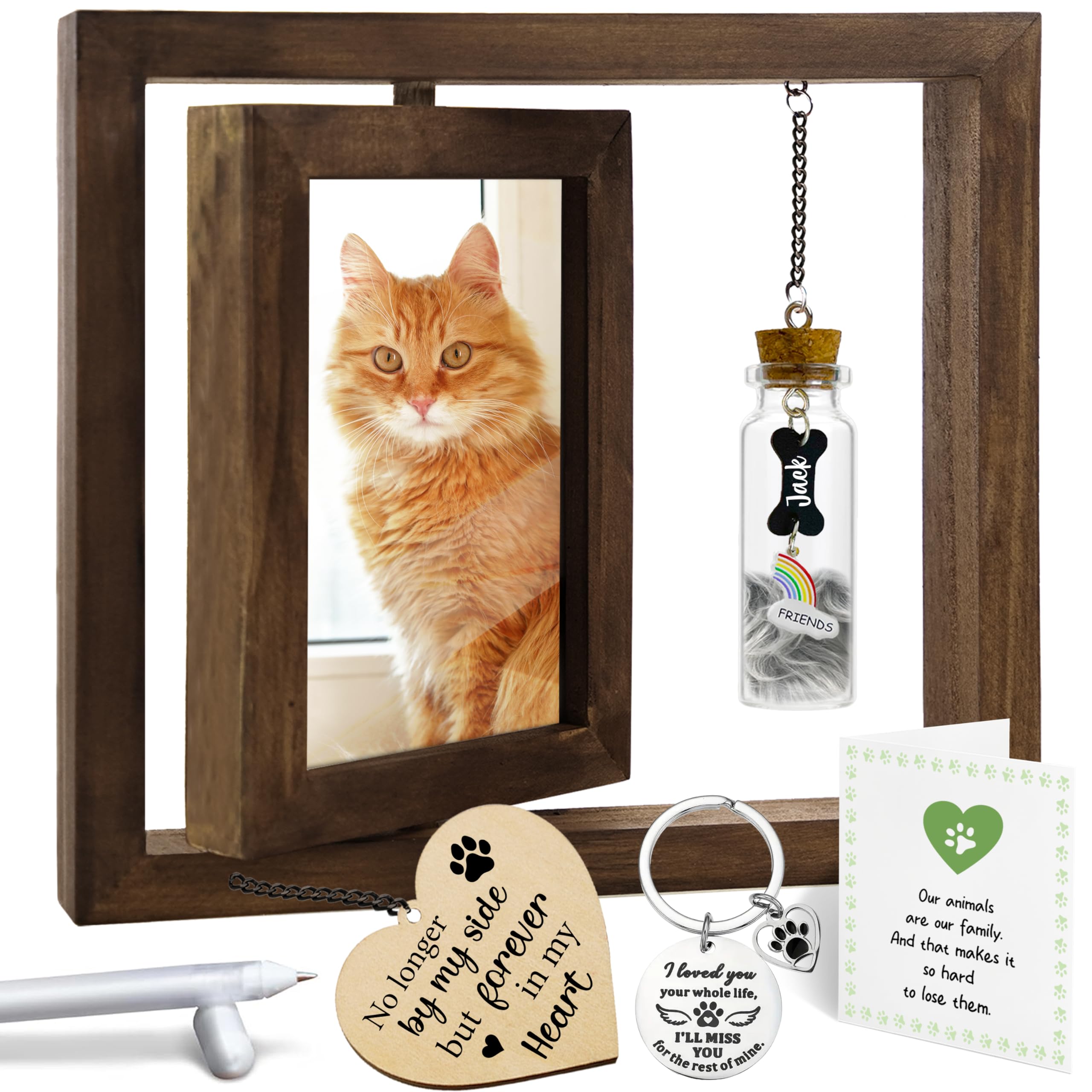 Vinatimes Pet Memorial Rotating Frame front view with two 4x6 slots to preserve memories.