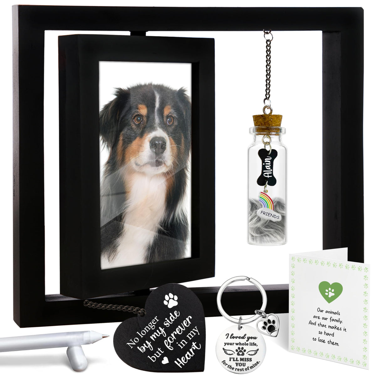 Vinatimes rotating-pet-memorial-frame displays two vertical 4x6 photos for memories.