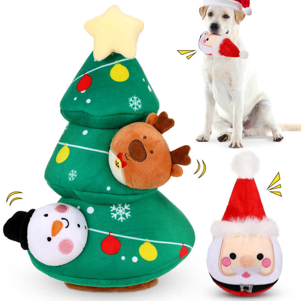 Vinsot Christmas tree toy with squeaky plush characters for engaging indoor play.