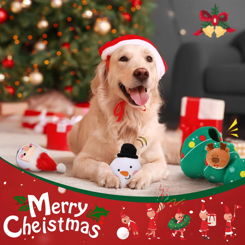 Vinsot Elk plush dog toy for festive hide-and-seek games.