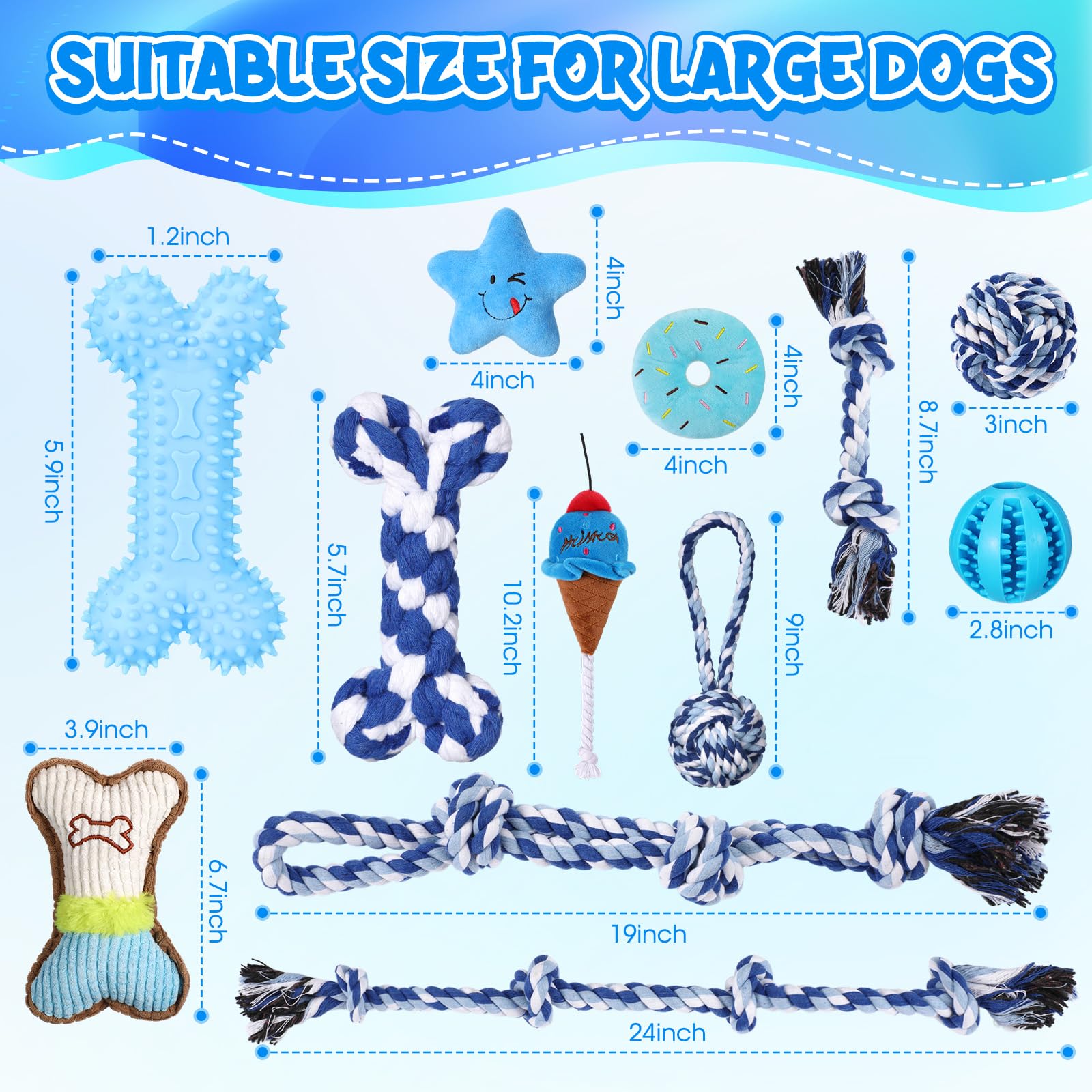 Vinsot rope-ball toy promotes interactive fetch and strong chewing for bigger dogs.