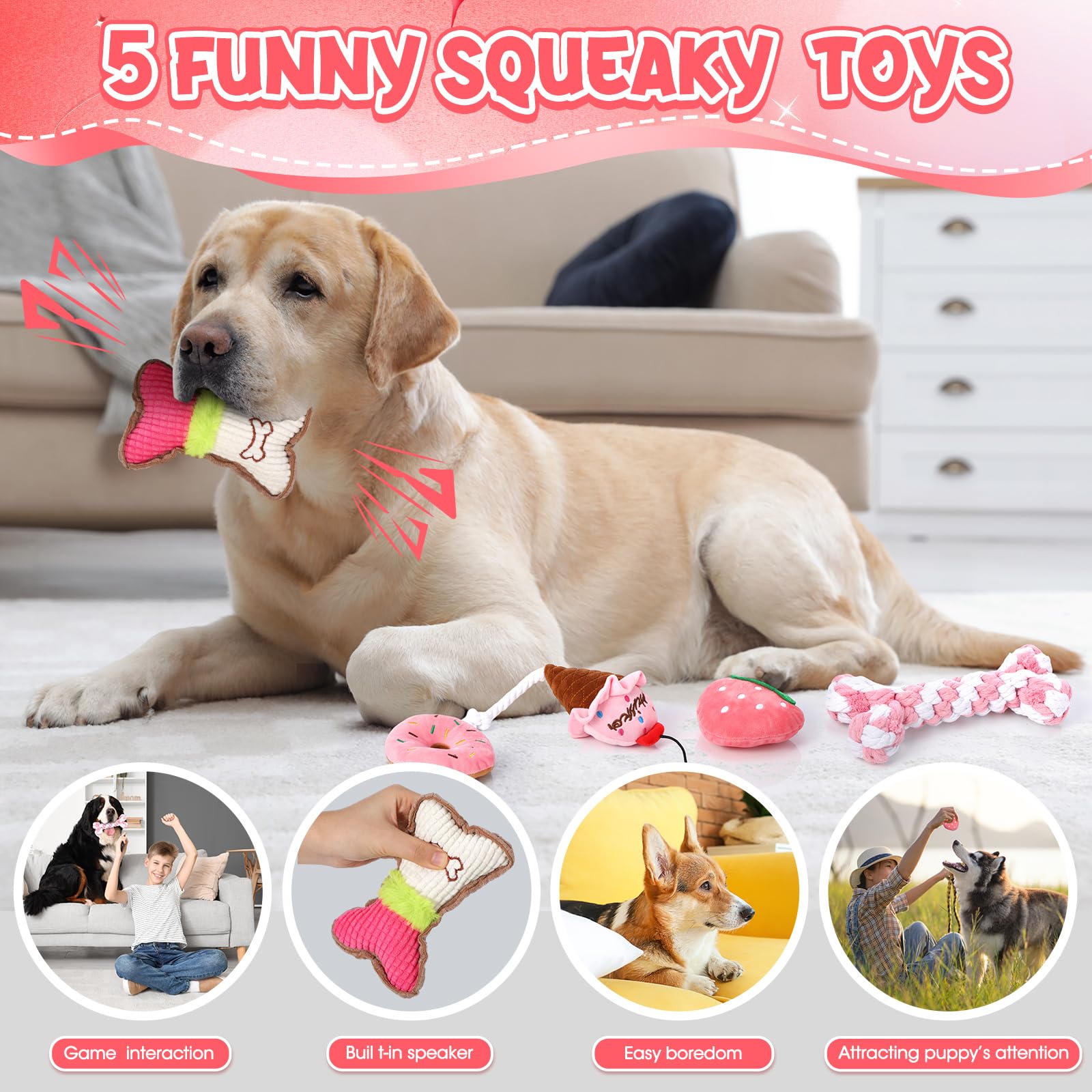 Vinsot plush-dog-toys-assortment provides soft comfort for indoor fun