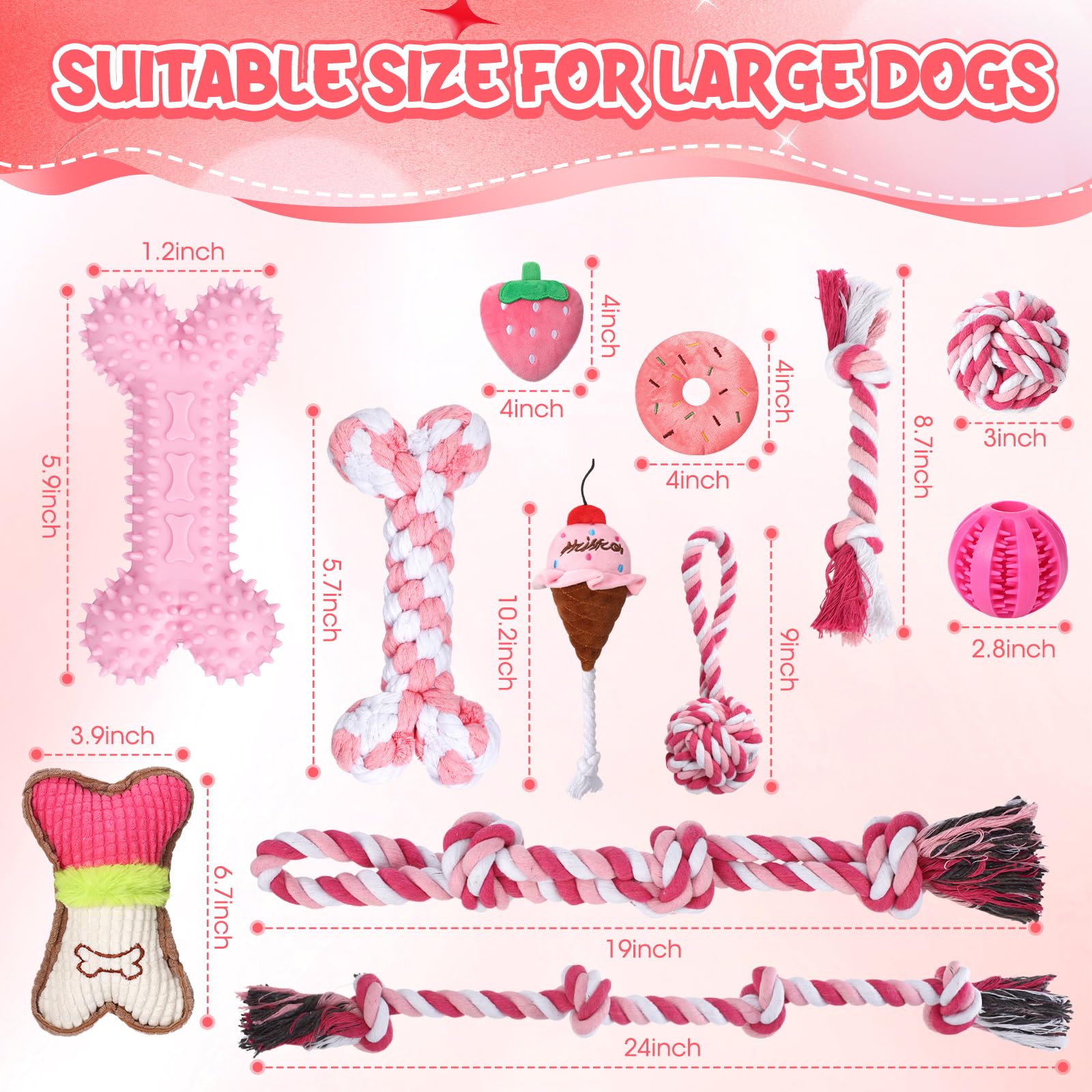 Vinsot rope-ball-toy for large dogs promotes fetch and dental massage