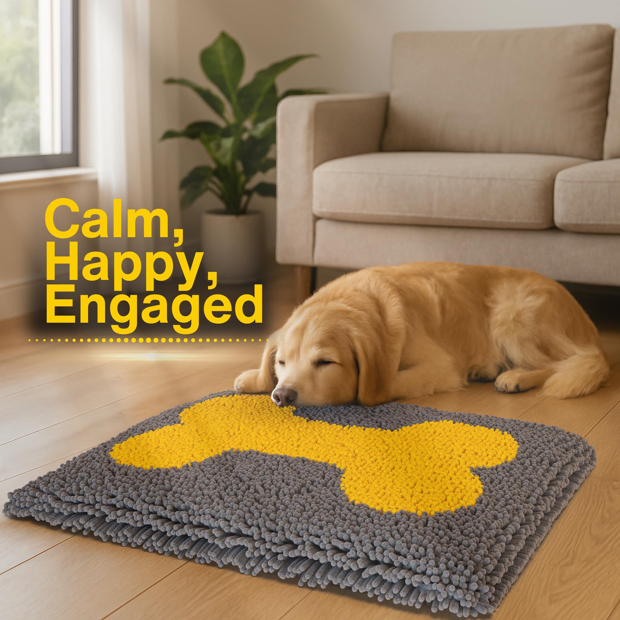 Vintora Snuffle Mat grey-yellow pattern adds modern home aesthetic