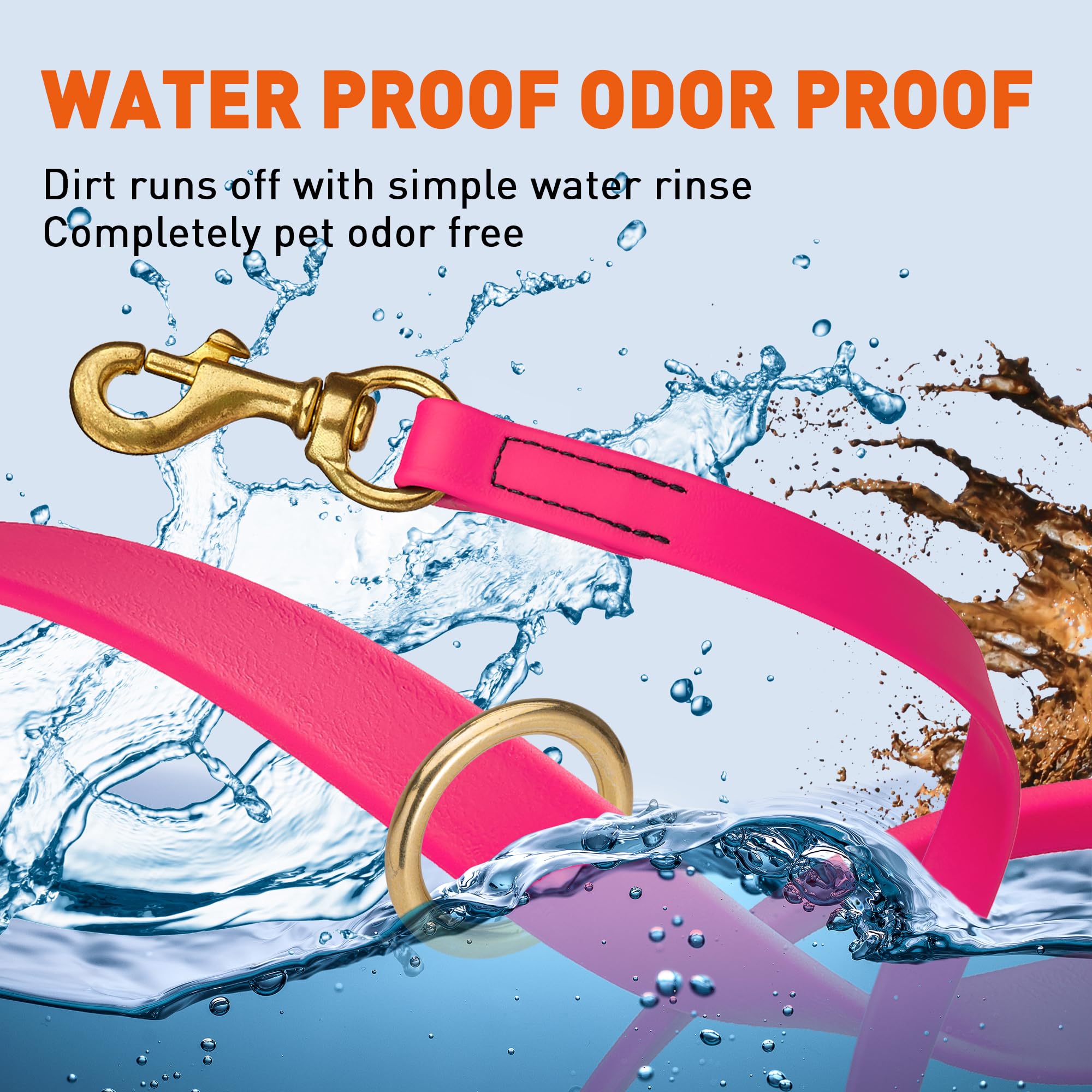 Viper leash features solid brass hardware that resists rust for daily handling.