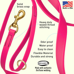 Viper Biothane leash waterproof coating ensures dry, odor-free handling in wet environments.