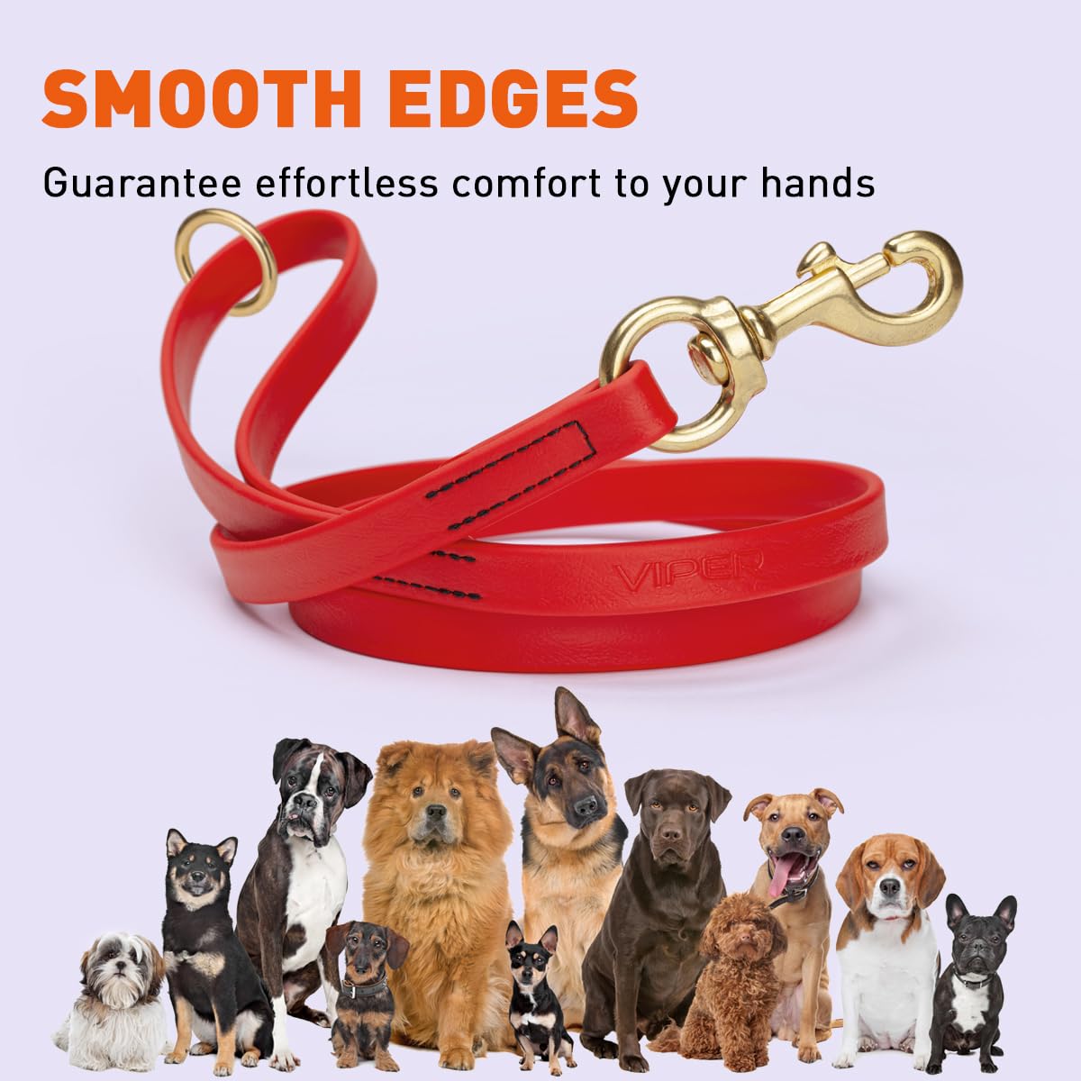Viper Biothane leash showing 3 width options for different dog sizes