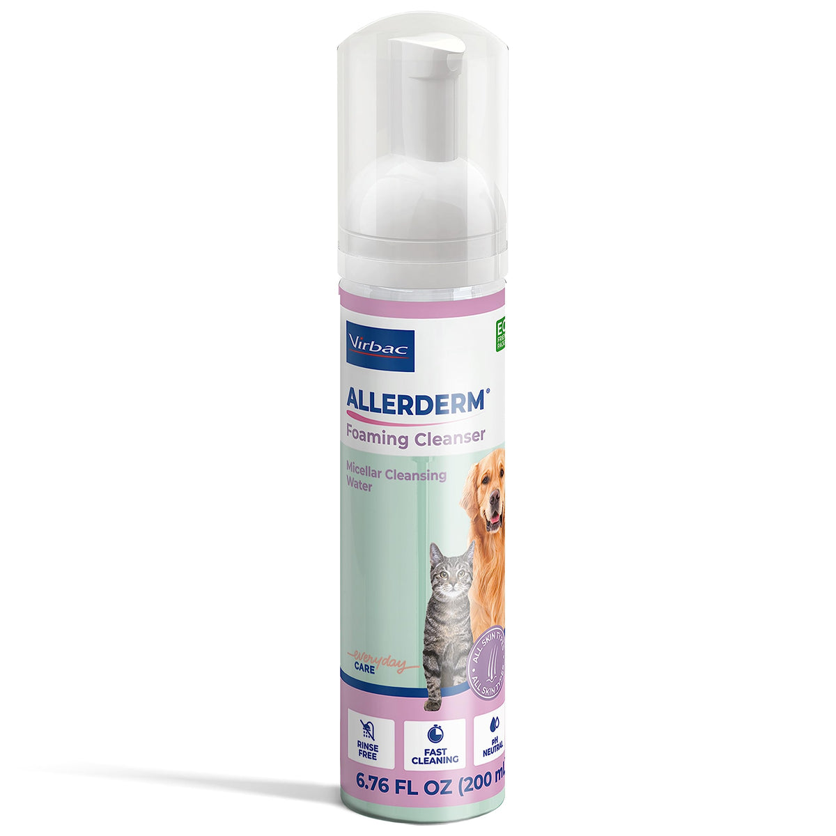 Virbac Allerderm micellar foam pour demonstrates gentle cleansing for pets