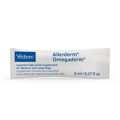 Virbac Allerderm Omegaderm ingredient panel showing vitamins A and E for skin support