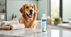 Virbac Allergroom pets bath scene demonstrates multi-species grooming for dogs, cats, and horses.