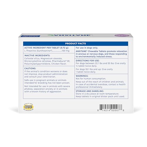 Virbac ANXITANE tablets relax a dog lounging on a couch.